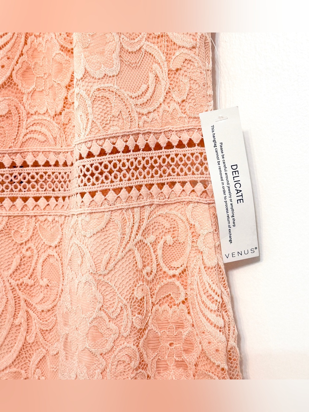VENUS Lace One Shoulder Midi Dress XL Coral Peach Ruffle Hem Stretch - Picture 4 of 6